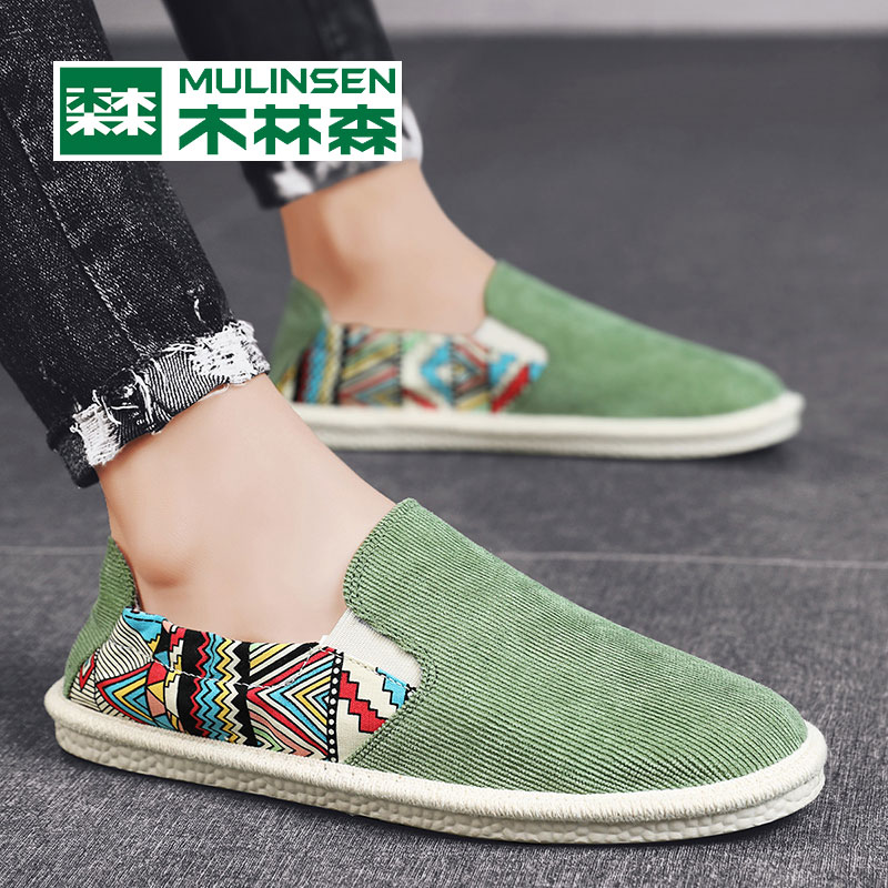 Wood Linson Shoes Men's Spring Slim Models Old Beijing Cloth Shoes Casual Men's Summer Breathable One Foot foot Canvas Shoes Men