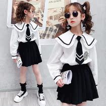 Fat girl fashion set 2021 spring dress big boy dress bow tie two-piece skirt 12 to 15 years old female spring dress