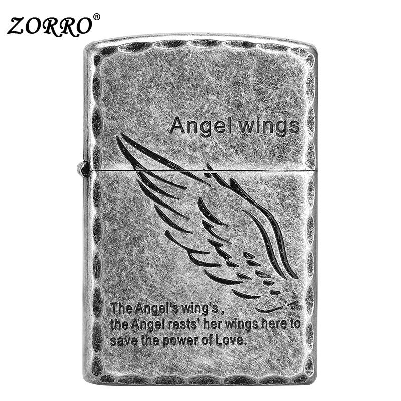 Zoro kerosene lighter Angel's wings personality retro wind anti-wind men creative gift custom engraved