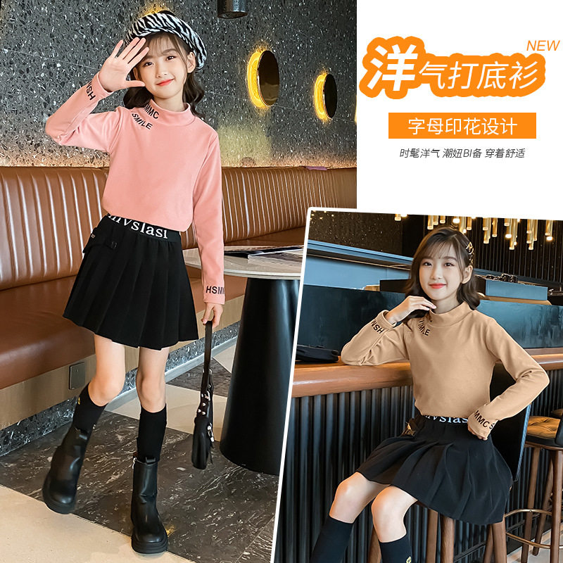 Girl Thicken Beat Undershirt CUHK Child High Collar Autumn Winter Han Fan Tide Clothing Tennis Red Girl Dress 2022 New Wave Trendy