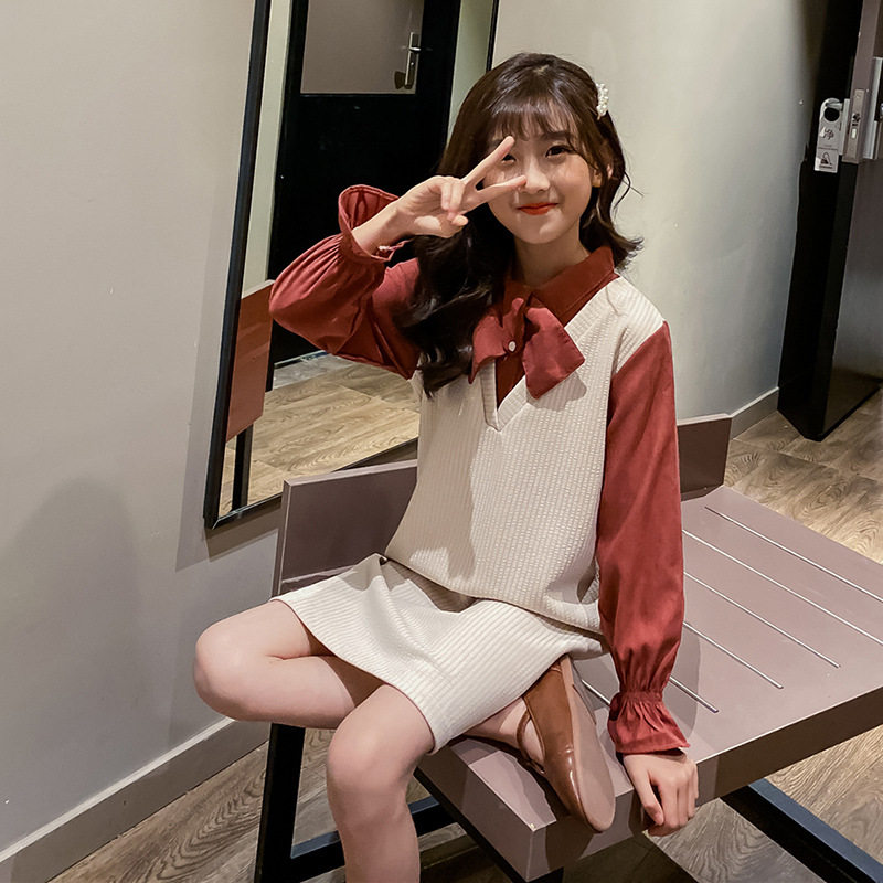 Girl Ocean Dress Childlike Spring Dress 2022 New Children's Skirt Academy Wind Big Boy Dress 12-15 years old