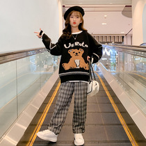 Girl sweaters 2022 new autumn and winter Korean version Large children womens clothing foreign air trendy thickened black knit undershirt