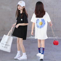 girl t-shirt summer 12 year old girl summer clothing 2022 new net red short sleeve t-shirt with long section pure cotton chicks childlike