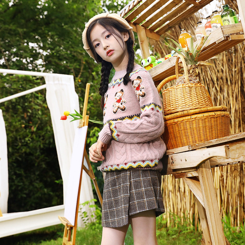 Children's Fashion Spring Dress 2022 New Strawberry Sweater Girl Winter Suit Foreign Pie Trendy Plaid Skirt Half Body Dresses