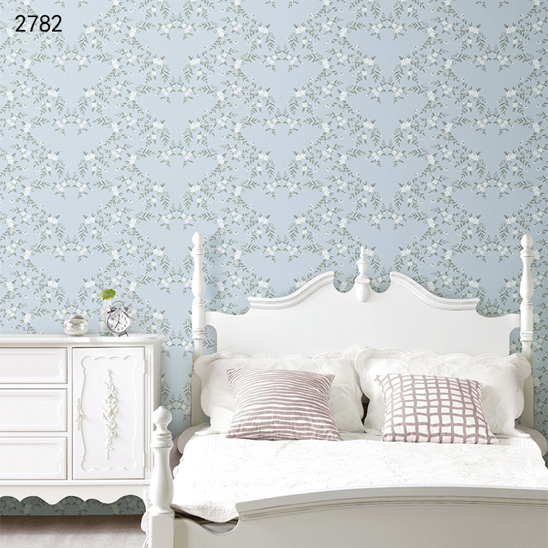 South Korean AV field Park Morandi light grey blue small flower Korean style bedroom background wall waterproof washable wallpaper