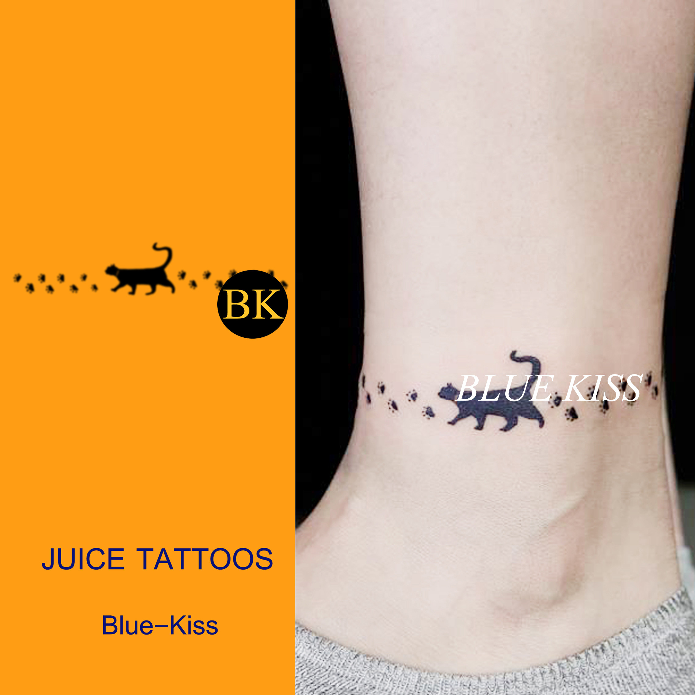BlueKiss Blue Kiss walking cat creative bracelet Ring Arms Ring Tattooed Herbal juices Persistent Waterproof women