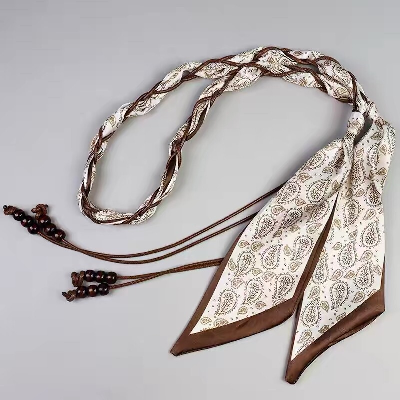 Coffee-Colored Cashew Flower Woven Ribbon Belt, Niche High-End Style, Paired with Long Skirts, Thin Belt, Vintage Style, Matching Accessory Coffee-Colored Cashew Flower Woven Ribbon Belt, Niche High-End Style, Paired with Long Skirts, Thin Belt, Vintage Style, Matching Accessory