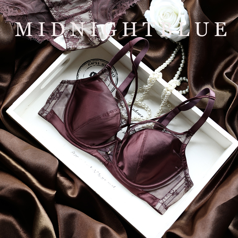 Fashionable Smoky Purple Satin Modal Thin Cup Sexy Push-Up Bra Set White New Style Bra Push-Up