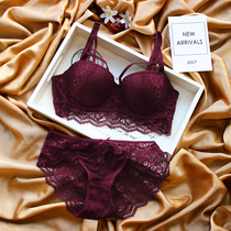 Black wine Red White Black Green European and American sexy gathering bra set three-breasted lady thick underwear bra