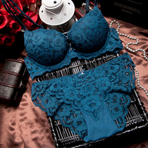 European and American sexy luxury lace embroidered underwear womens double-breasted thick gathering bra set cute bra