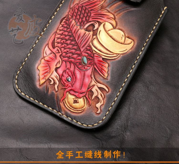 Mực túi điện thoại di động! Toàn màn hình 6,6 inch đeo dây da toàn bộ bằng da chạm khắc da may mắn bộ điện thoại di động - Túi điện thoại túi kẹp nách nữ