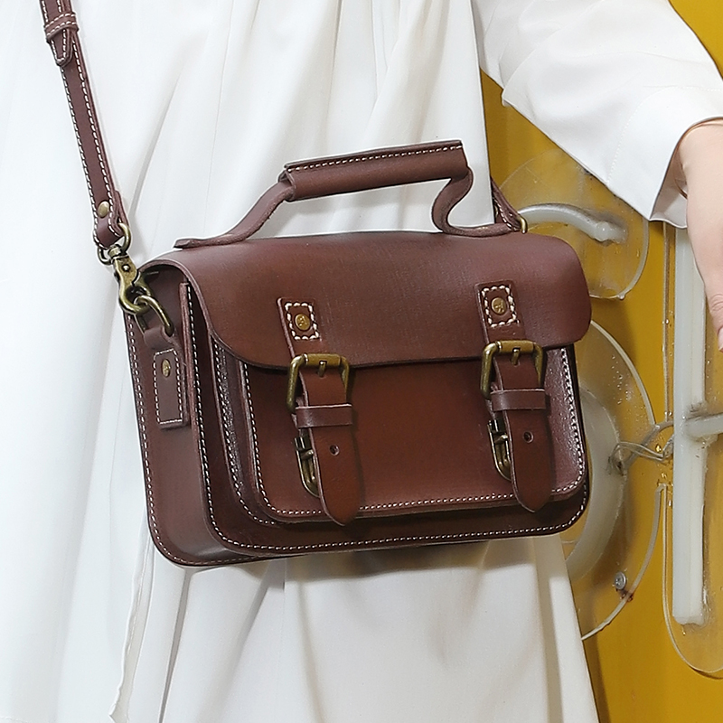 Handmade Cambridge bag vintage cowhide leather British shoulder shoulder bag leather postman new bag bag thick tanning leather