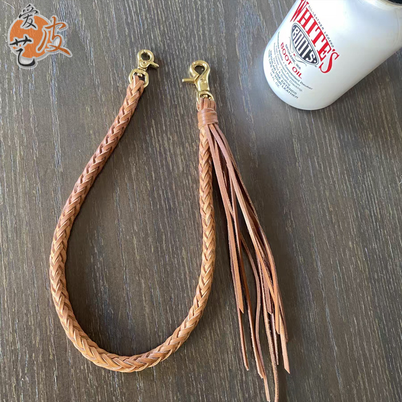 Handsome Explosive Wallet Chain Pure Copper Retro Key Chain Hand Woven With Tannins Leather Cattle Wallet Bull Leather Rope Locomotive Pants Chain