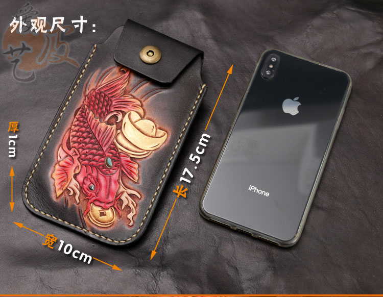 Mực túi điện thoại di động! Toàn màn hình 6,6 inch đeo dây da toàn bộ bằng da chạm khắc da may mắn bộ điện thoại di động - Túi điện thoại túi kẹp nách nữ