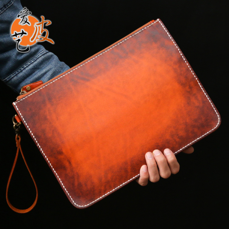 Storage master thick cowhide hand stitching handmade envelope bag A4 briefcase 13 inch computer bag flat