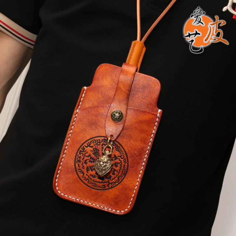Make money at first sight mobile phone bag Feature handmade vegetable tanned thick cowhide hand-sewn for ten years large screen mobile phone pocket bag
