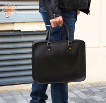 Computer bag commuter bag Japanese retro bag cowhide handmade bag mens genuine leather briefcase document handbag large bag