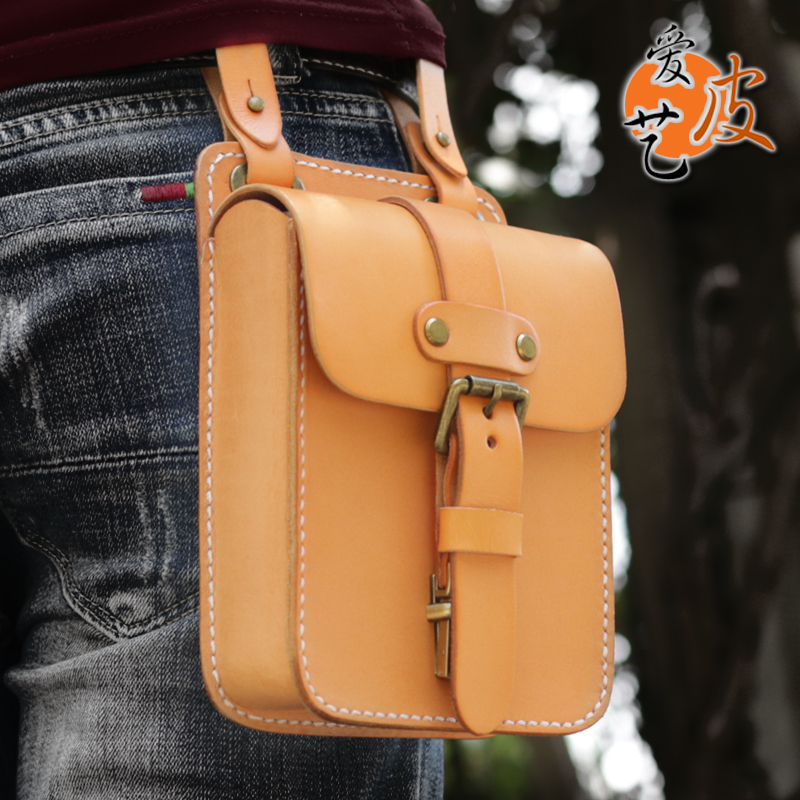 Love leather art locomotive riding Harley bag leather thick hand seam tanning thick hard cowhide handmade running Bag Men's locomotive