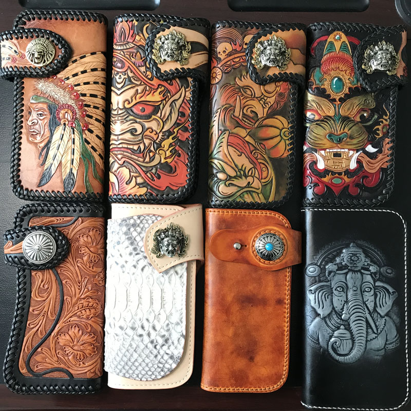 From 150 loss-making specials handmade genuine leather wallet leather carved wallet vegetable tanned long money cloth short clip cowhide handbag men ①