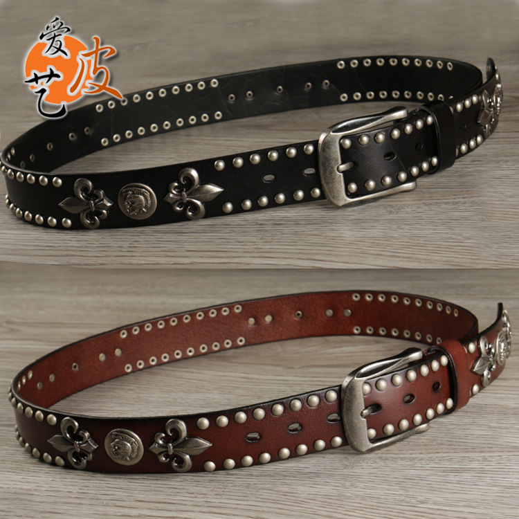 Super five-star Harley locomotive leather punk cross-country belt male personality retro heavy metal Rivet Belt rock