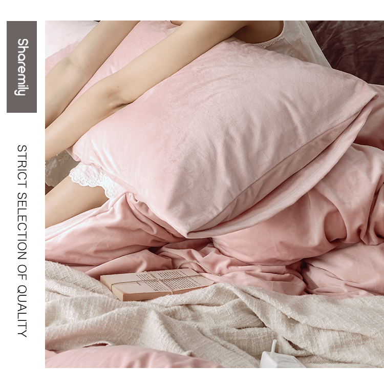 Dongkuan ấm nhung màu đơn giản trong gia đình Bắc Âu bốn tấm giường chăn dày 1.8m - Bộ đồ giường bốn mảnh chăn ga gối đệm