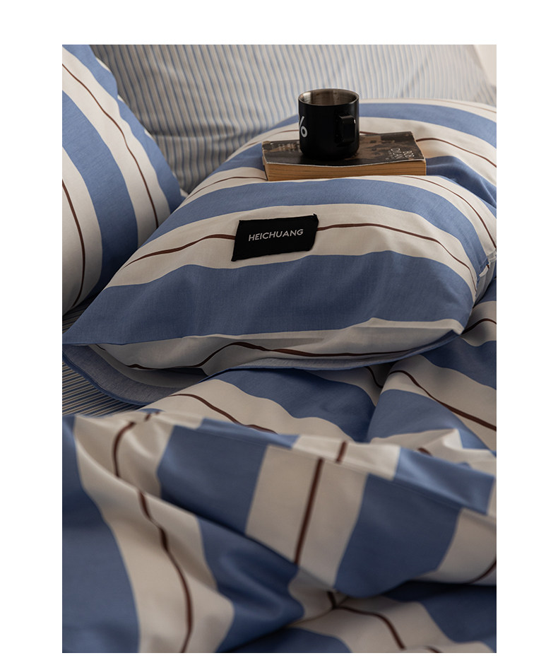 Комплект постельного белья 虾米的故事 из 100% хлопка в полоску синий цвет 3-4 предмета для студенческого общежития