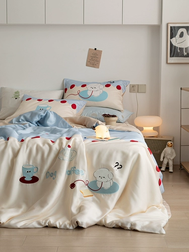 Мультяшный милый летний комплект для школьников, простыня, шелковый пододеяльник, покрывало, 60 шт, 4 предмета