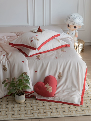 Милая подушка, двусторонний комплект для обучения математике, шелковая летняя простыня, покрывало, с вышивкой, 4 предмета