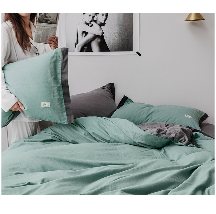 Larry đơn giản bông màu rắn rửa giường bông một gia đình bốn áp dụng tấm Bắc Âu DN giường giường cho bộ tiền - Bộ đồ giường bốn mảnh chăn ga gối forever