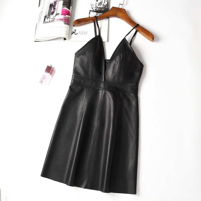 European station 2020 Fall new genuine leather dress in a baby bag skirt with a long version of a harness leather skirt female outwear