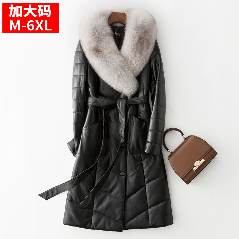 Haining Leather Jacket Genuine Leather Down Jacket Women's Mid-length 2022 Winter New Fox Fur Collar Loose Fur Thick Plus Size