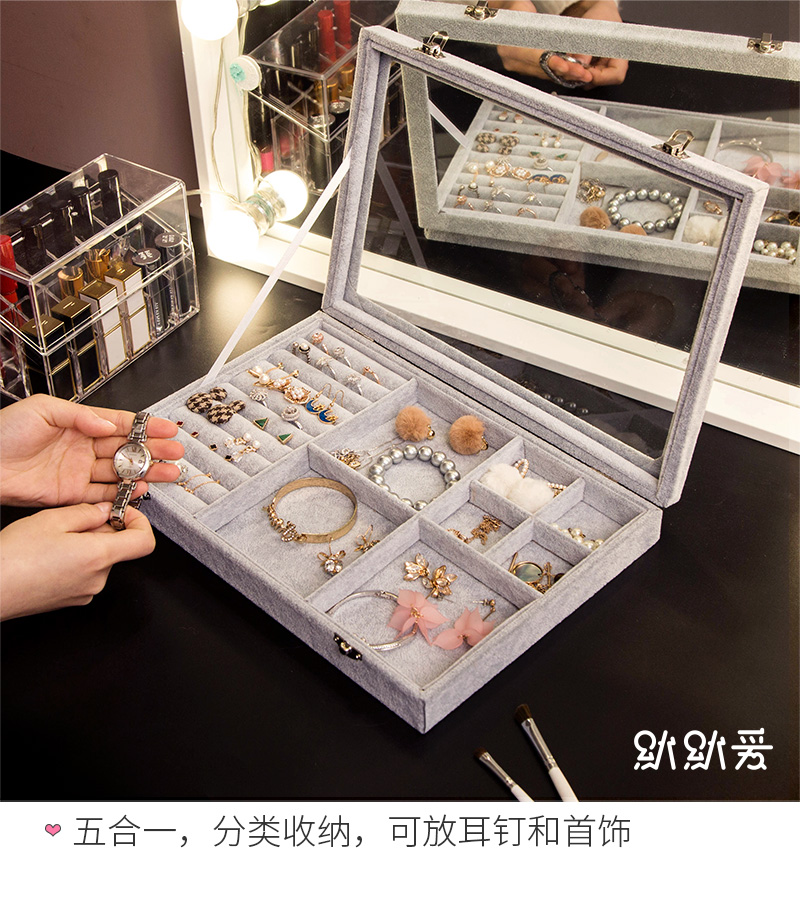 Hoa tai stud hộp lưu trữ tay đồ trang sức hộp lưu trữ bông tai trang trí nhẫn hoàn thiện hộp lớn công suất bông tai nữ - Nhẫn nhẫn nam kim cương