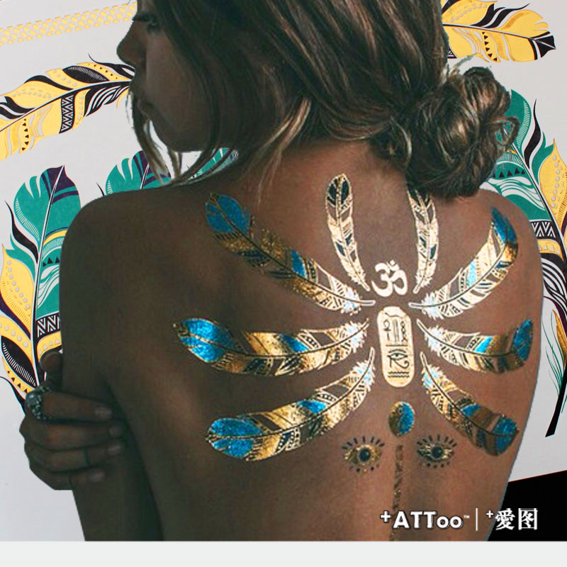 Bronzing bạc tattoo sticker Ai Cập lông hình xăm vòng đeo tay bền không thấm nước nam và nữ cơ thể sơn màu xanh Ấn Độ hình dán xăm mini