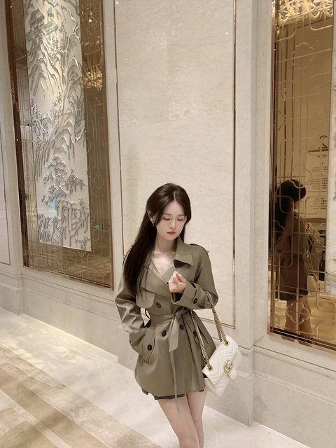 Good night Lili juli autumn and winter temperament high-quality solid color waist mid-length windbreaker for women