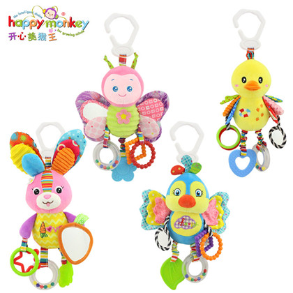 happymonkey baby rattle bed hanging bedside music bell toy 0-1 year old baby stroller colorful beads pendant plush toy