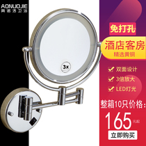 Punch-free beauty mirror with light double-sided LED makeup mirror wall-mounted bathroom folding vanity magnifying mirror retractable