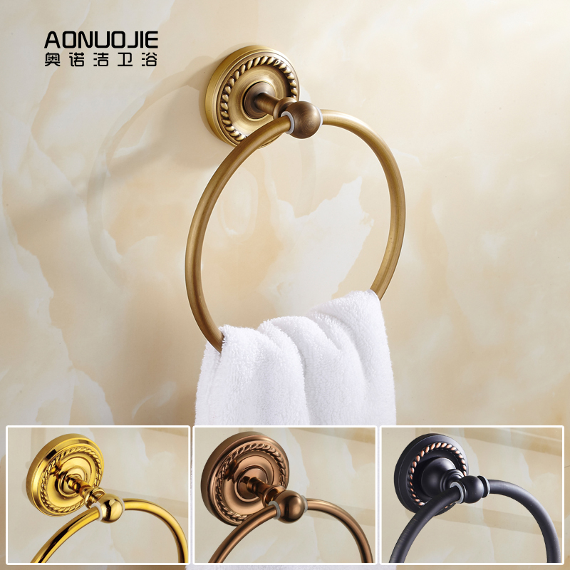 No-Drill All-Copper Antique-Style Bathroom Accessories European Towel Ring Towel Hanging Ring Round Towel Rack Black Brushed