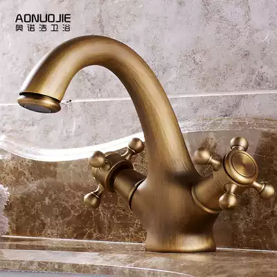 All copper European antique faucet retro single hole double basin faucet wash basin faucet hot and cold