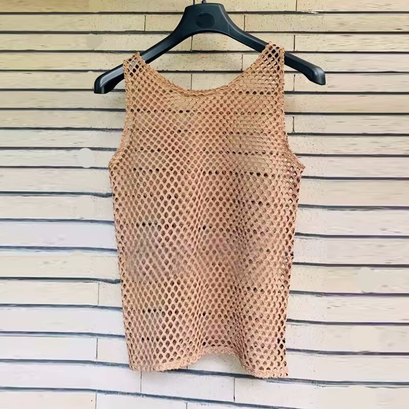 Summer Men's and Women's Vests Trendyy Brand ins Personalized Trendyy Mesh Sleeveless Slim Fit Cut Out Breathable Fitness Sports Vest