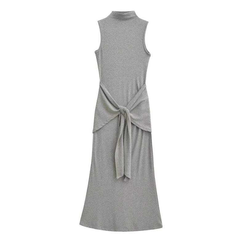 Autumn New Arrivals European and American Style Half-High Collar Pullover Long Sleeveless Vest Dress with Waist-Cinching Straight Skirt and Fishtail Skirt Dress Autumn New Arrivals European and American Style Half-High Collar Pullover Long Sleeveless Vest Dress with Waist-Cinching Straight Skirt and Fishtail Skirt Dress
