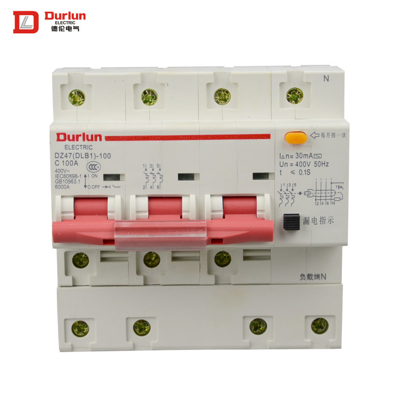 Delun DZ47LE3P N 100A three-phase 380V small leakage total gate circuit breaker air switch 125A