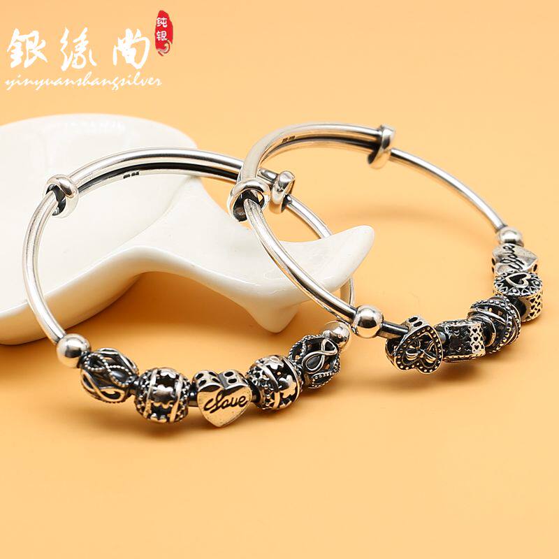 999 foot silver transfer bead silver bracelet vintage sterling silver love style women's bracelet push and pull to send girlfriend Valentine's Day gift