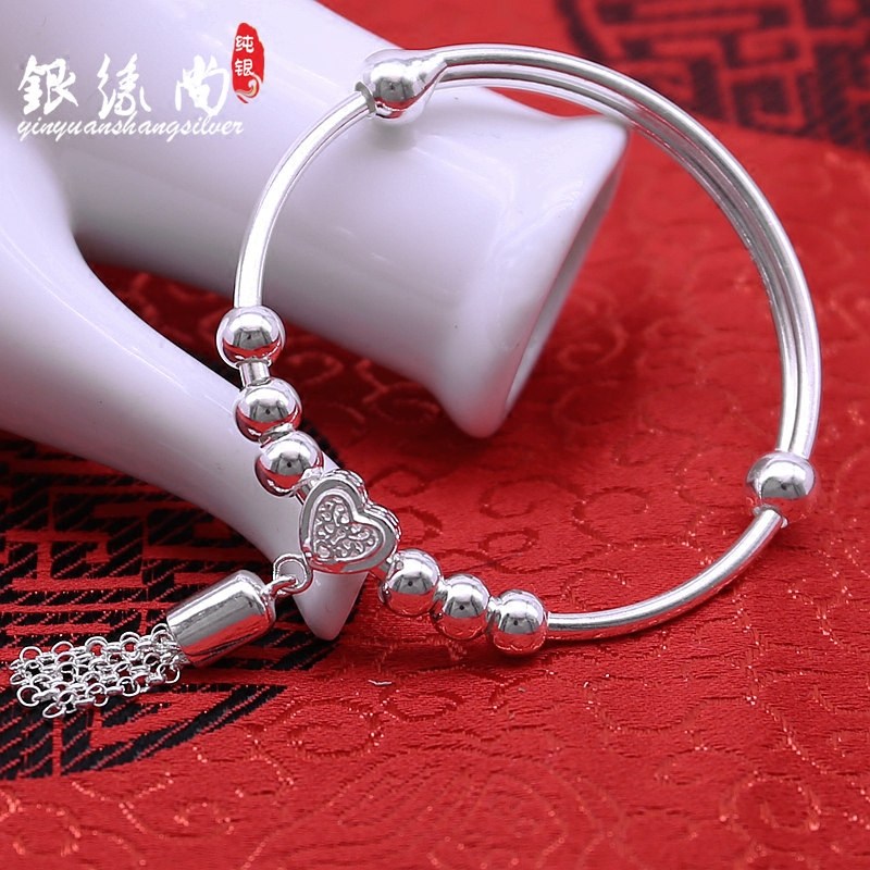 s990 silver bracelet female push-pull tassel transfer bead bracelet smooth solid fashion bracelet to send girlfriend gifts