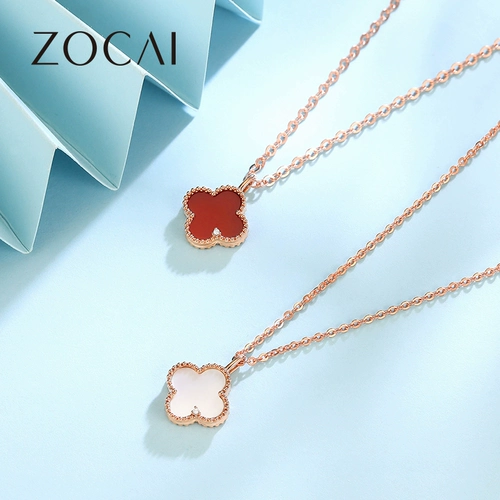 Ожерелье, бриллиантовая подвеска, цепочка до ключиц, золото 750 пробы, легкий роскошный стиль, четырехлистный клевер, изысканный стиль