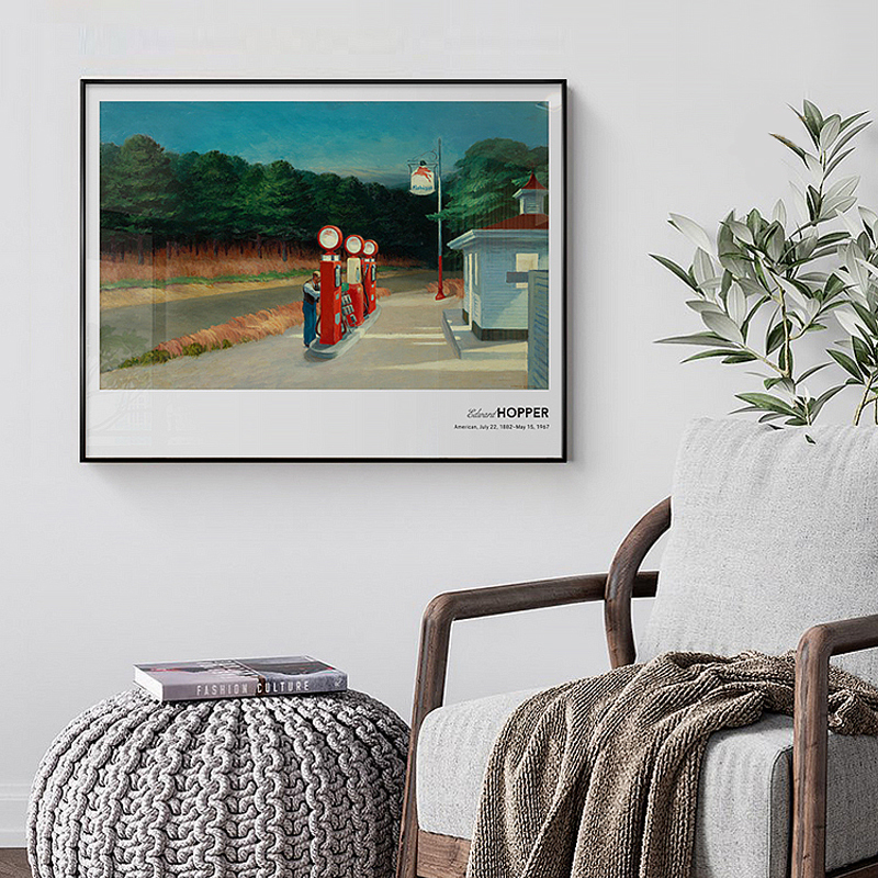 Edward Hopper Decorative Painting Night Hawk, Night Wanderer, Room by the Sea, Gas Station Hanging Painting
