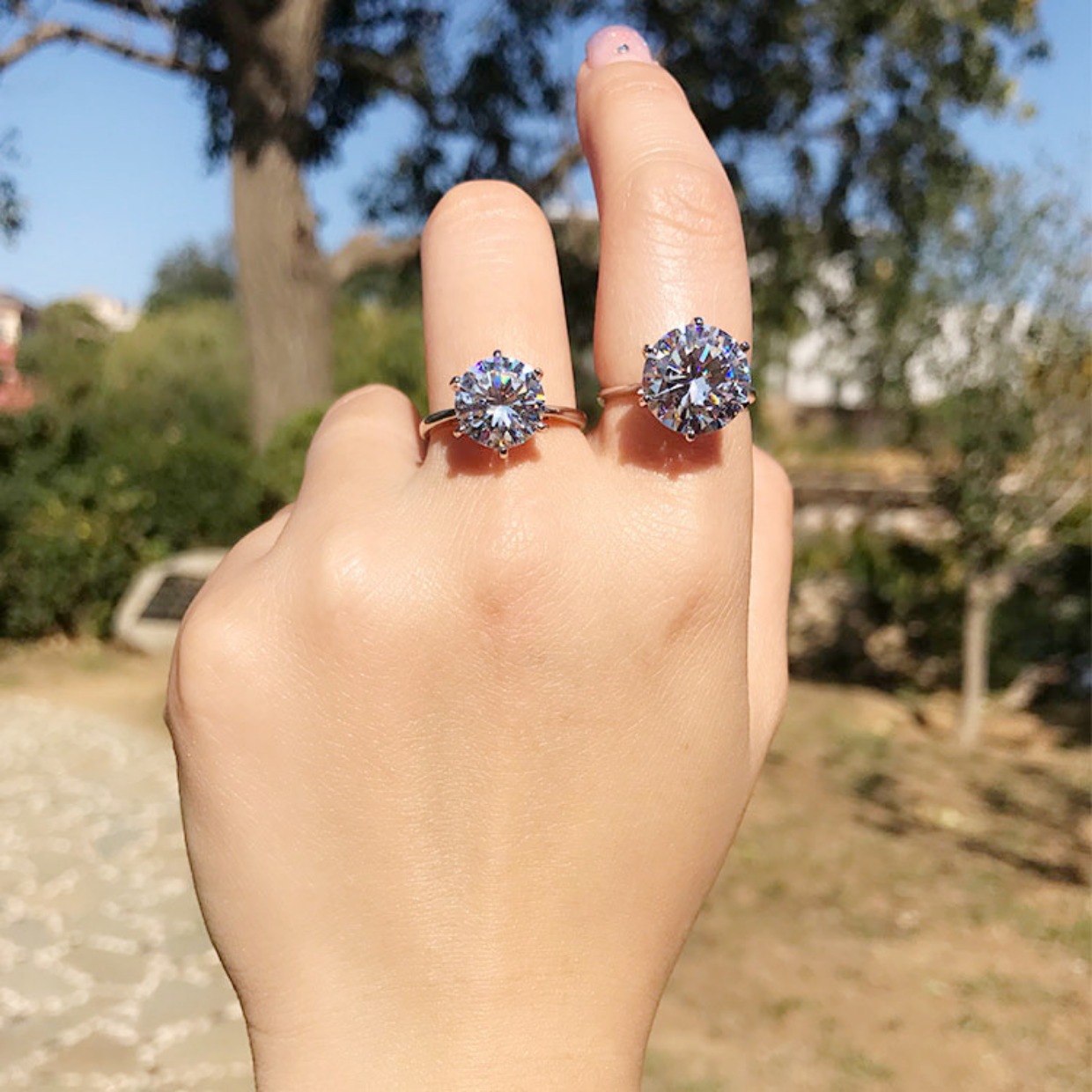Sản phẩm mới Châu Âu, Nhật Bản và Hàn Quốc Trứng bồ câu sáu móng nhẫn cưới mô phỏng nhẫn kim cương nhẫn nữ để chụp ảnh cưới nhẫn vàng nữ