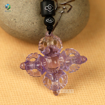 New Natural Amethyst Cross Diamond Pestle Pendant Buddhist Buddhist Buddhist Duplex Antique Bifacial Couple Necklace Pendant