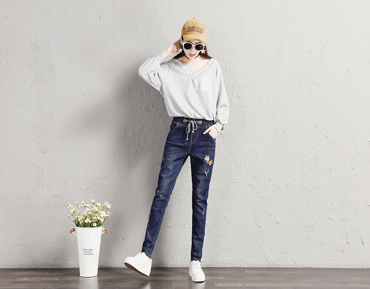 Hitz eo đàn hồi quần jean nữ Hàn Quốc phiên bản của phân bón để tăng mã là mỏng lỏng hậu cung quần quần chất béo mm thủy triều shop thời trang nữ