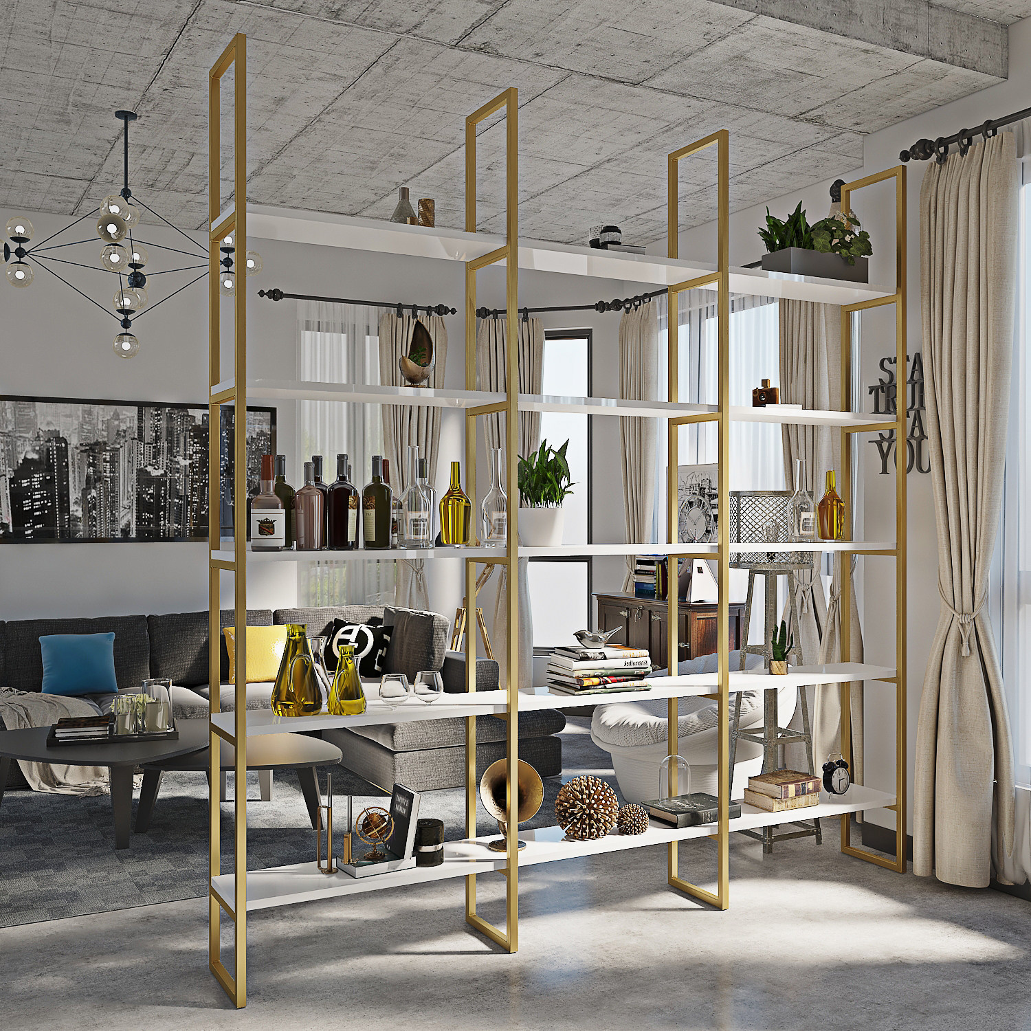 Nordic floor rack living room compartment bookshelf net red beauty multi-layer display rack office simple screen bookcase