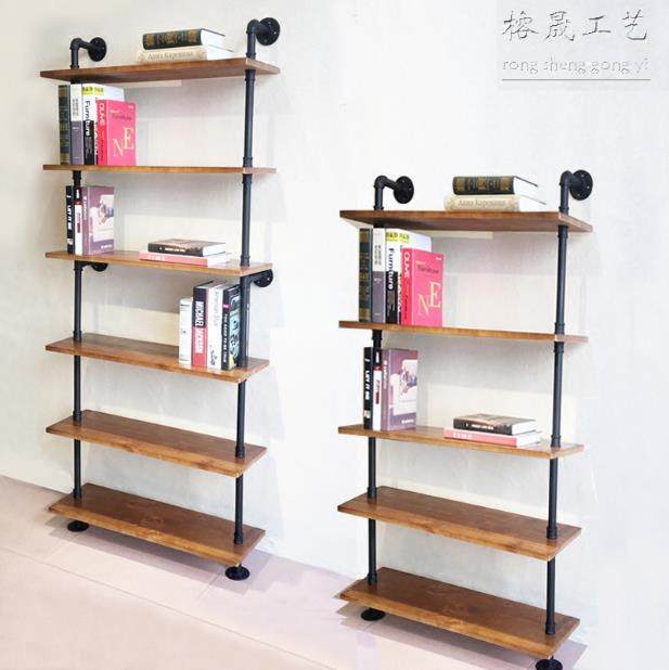Custom loft industrial feng shui pipe rack solid wood multi-layer partition bedroom bookshelf wall-mounted floor-to-ceiling storage rack